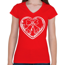 PRINTFASHION Karácsonyi csengős szív - Női V-nyakú póló - Piros női póló