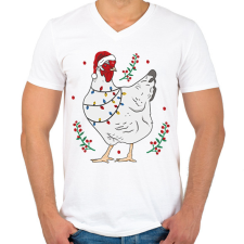 PRINTFASHION Karácsonyi csirke - Férfi V-nyakú póló - Fehér férfi póló