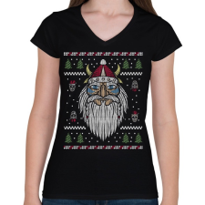 PRINTFASHION Karácsonyi csúny minta - viking - Női V-nyakú póló - Fekete női póló