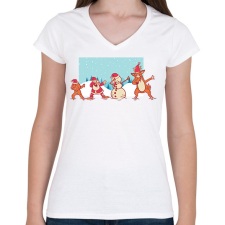 PRINTFASHION Karácsonyi dab - Női V-nyakú póló - Fehér női póló