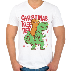 PRINTFASHION Karácsonyi dínó - Férfi V-nyakú póló - Fehér