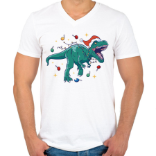 PRINTFASHION Karácsonyi dínó - Férfi V-nyakú póló - Fehér férfi póló