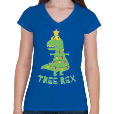 PRINTFASHION Karácsonyi dínó - Tree rex - Női V-nyakú póló - Királykék
