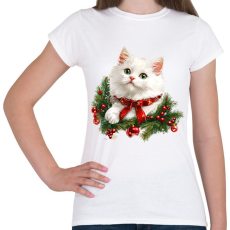 PRINTFASHION Karácsonyi fehér cica - Női póló - Fehér