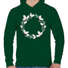 PRINTFASHION Karácsonyi fehér koszorú - Férfi kapucnis pulóver - Sötétzöld férfi pulóver, kardigán