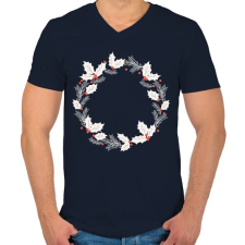 PRINTFASHION Karácsonyi fehér koszorú - Férfi V-nyakú póló - Sötétkék férfi póló