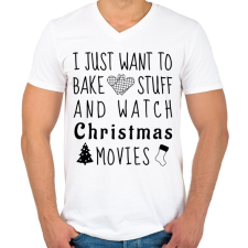 PRINTFASHION Karácsonyi filmek és sütés - Férfi V-nyakú póló - Fehér női póló