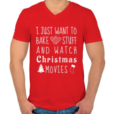 PRINTFASHION Karácsonyi filmek és sütés - Férfi V-nyakú póló - Piros