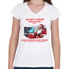 PRINTFASHION karácsonyi gamer póló - Női V-nyakú póló - Fehér női póló