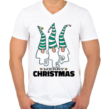 PRINTFASHION Karácsonyi gnómok - Férfi V-nyakú póló - Fehér férfi póló