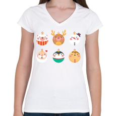 PRINTFASHION Karácsonyi gömbök - Női V-nyakú póló - Fehér
