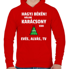 PRINTFASHION KARÁCSONYI HAGYJ BÉKÉN - Férfi kapucnis pulóver - Piros férfi pulóver, kardigán