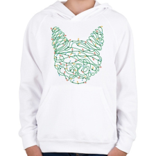 PRINTFASHION Karácsonyi izzók - cica fej - Gyerek kapucnis pulóver - Fehér gyerek pulóver, kardigán