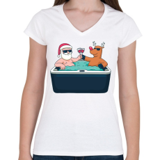 PRINTFASHION Karácsonyi jacuzzi - Női V-nyakú póló - Fehér