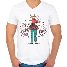 PRINTFASHION Karácsonyi kedv - kedvetlen - Férfi V-nyakú póló - Fehér férfi póló