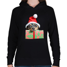 PRINTFASHION karácsonyi kiskutya - Női kapucnis pulóver - Fekete női pulóver, kardigán