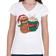 PRINTFASHION Karácsonyi lajhár  - Női V-nyakú póló - Fehér női póló