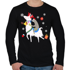 PRINTFASHION Karácsonyi láma - Férfi hosszú ujjú póló - Fekete
