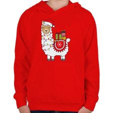 PRINTFASHION Karácsonyi láma - Gyerek kapucnis pulóver - Piros gyerek pulóver, kardigán