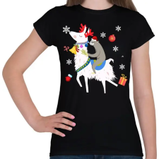 PRINTFASHION Karácsonyi láma - Női póló - Fekete női póló