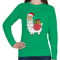 PRINTFASHION Karácsonyi láma - Női pulóver - Zöld