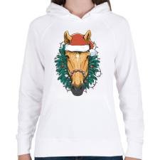 PRINTFASHION Karácsonyi ló - Női kapucnis pulóver - Fehér női pulóver, kardigán