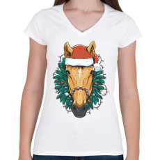 PRINTFASHION Karácsonyi ló - Női V-nyakú póló - Fehér