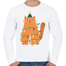 PRINTFASHION Karácsonyi macska - Férfi pulóver - Fehér