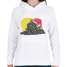 PRINTFASHION Karácsonyi macska - Női kapucnis pulóver - Fehér