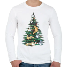PRINTFASHION Karácsonyi macskák - Férfi hosszú ujjú póló - Fehér