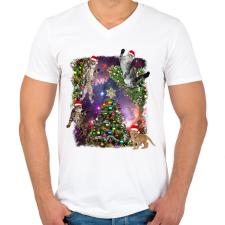 PRINTFASHION Karácsonyi macskák - Férfi V-nyakú póló - Fehér férfi póló