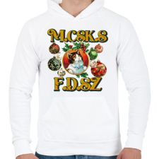 PRINTFASHION Karácsonyi Macskás Fadísz  - Férfi kapucnis pulóver - Fehér férfi pulóver, kardigán