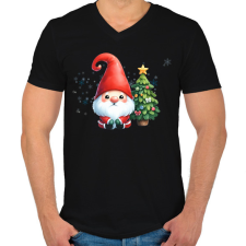 PRINTFASHION karácsonyi manó - Férfi V-nyakú póló - Fekete férfi póló