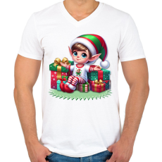 PRINTFASHION Karácsonyi manófiú - Férfi V-nyakú póló - Fehér