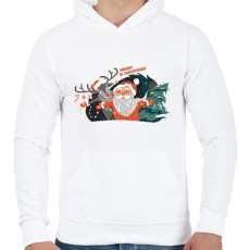PRINTFASHION Karácsonyi minta - télapó és rénszarvas_Rajztábla 1 - Férfi kapucnis pulóver - Fehér