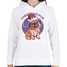 PRINTFASHION Karácsonyi mopsz - Női kapucnis pulóver - Fehér