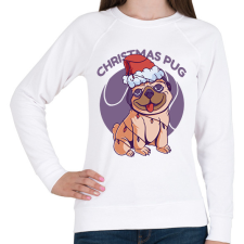 PRINTFASHION Karácsonyi mopsz - Női pulóver - Fehér női pulóver, kardigán