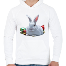 PRINTFASHION karácsonyi nyuszi - Férfi kapucnis pulóver - Fehér férfi pulóver, kardigán
