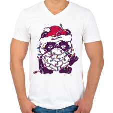 PRINTFASHION Karácsonyi panda - Férfi V-nyakú póló - Fehér férfi póló