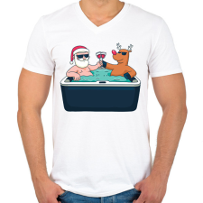 PRINTFASHION Karácsonyi pezsgés - Férfi V-nyakú póló - Fehér férfi póló