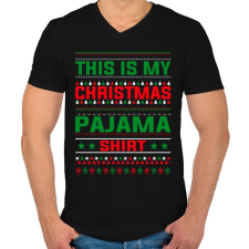PRINTFASHION Karácsonyi pizsama póló - Férfi V-nyakú póló - Fekete férfi pizsama