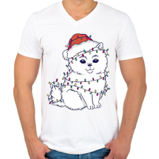 PRINTFASHION Karácsonyi pomerán - Férfi V-nyakú póló - Fehér férfi póló