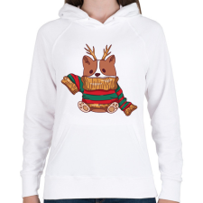 PRINTFASHION Karácsonyi pulcsis corgi - Női kapucnis pulóver - Fehér női pulóver, kardigán