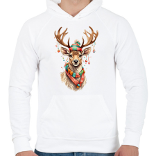 PRINTFASHION Karácsonyi rénszarvas - Férfi kapucnis pulóver - Fehér férfi pulóver, kardigán