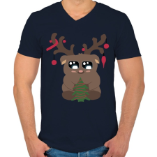 PRINTFASHION karácsonyi rénszarvas - Férfi V-nyakú póló - Sötétkék férfi póló