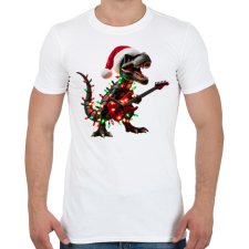 PRINTFASHION Karácsonyi  rocker tirex gitárral - karácsonyi dinoszaurusz - Férfi póló - Fehér férfi póló