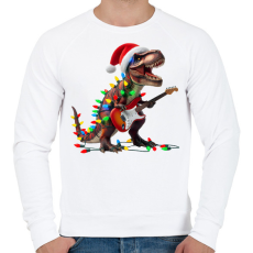 PRINTFASHION Karácsonyi  rocker tirex gitárral - karácsonyi dinoszaurusz - Férfi pulóver - Fehér