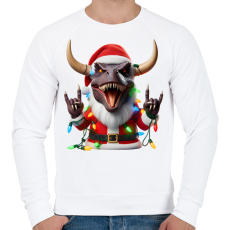 PRINTFASHION Karácsonyi  rocker tirex gitárral - karácsonyi dinoszaurusz - Férfi pulóver - Fehér
