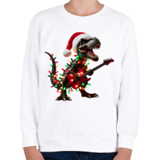 PRINTFASHION Karácsonyi  rocker tirex gitárral - karácsonyi dinoszaurusz - Gyerek pulóver - Fehér