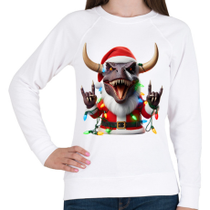 PRINTFASHION Karácsonyi  rocker tirex gitárral - karácsonyi dinoszaurusz - Női pulóver - Fehér